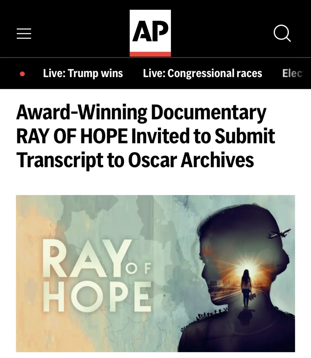 Award-Winning Documentary RAY OF HOPE Invited to Submit Transcript to Oscar Archives